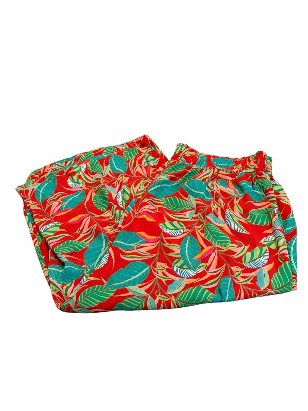 ROSE + OLIVE cropped red tropical pants